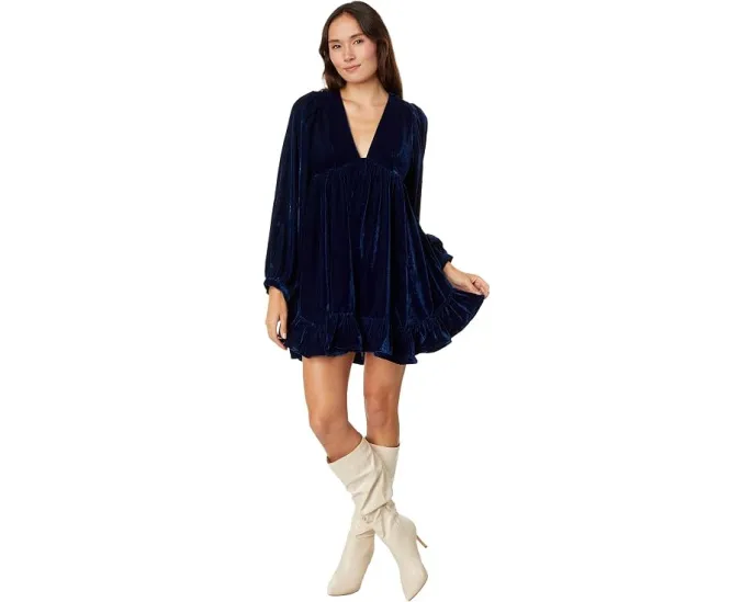 Мини платье из вельвета Free People Estella с V-образным вырезом