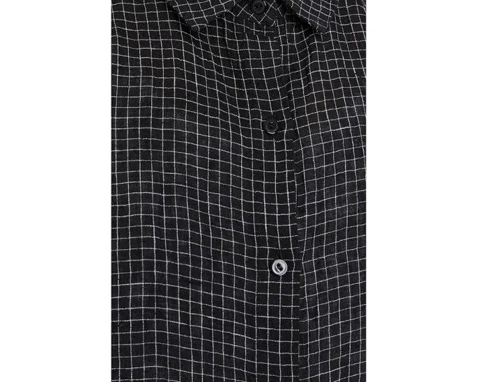 Рубашка Petite Puckered Organic Linen Grid Classic Collar Shirt Eileen Fisher из льна