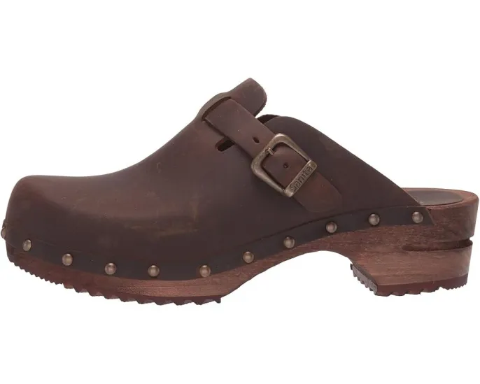 Кожаные сабо Sanita Kristel с деревянной подошвой и пряжкой