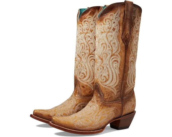 Сапоги Corral C4144 до середины икры с вышивкой и кубинским каблуком