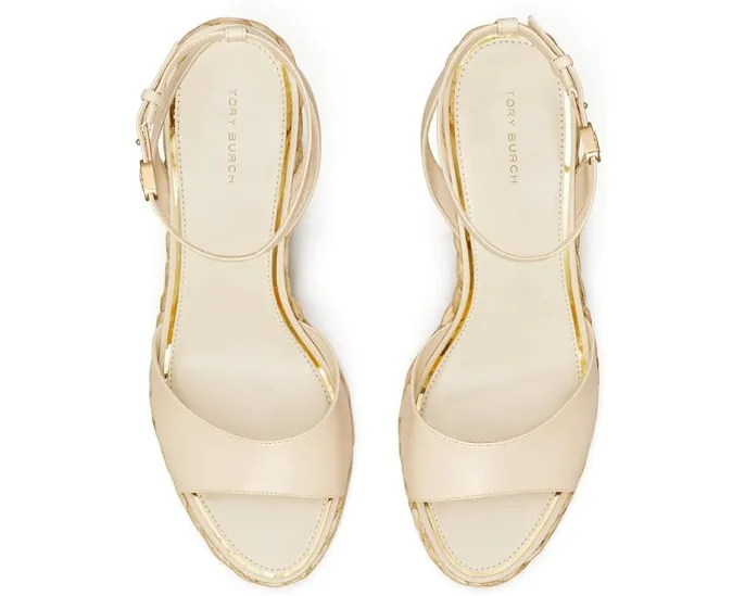 Сандалии Tory Burch Raffia Sandal Wedge 80 мм с плетением и миндалевидным носком