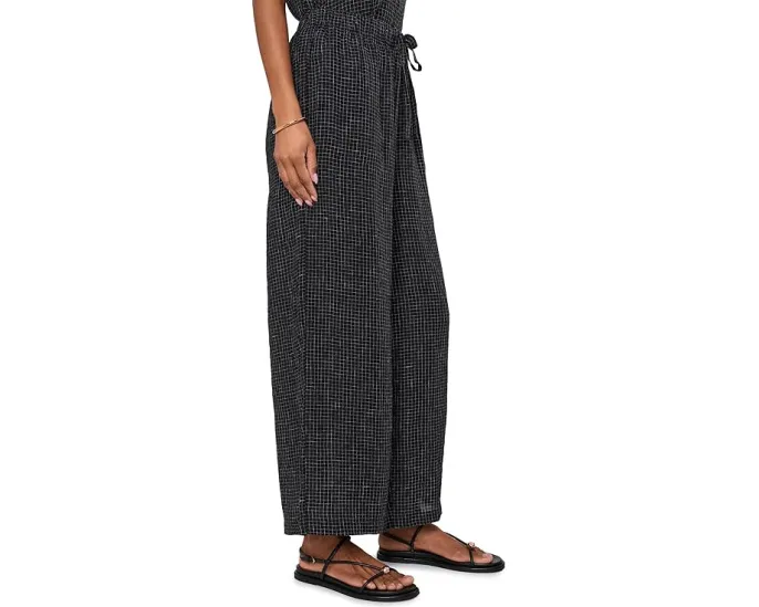 Puckered Organic Linen Grid Wide Ankle Pants