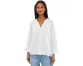 3/4 Sleeve Button Front Woven Top With Embroidery