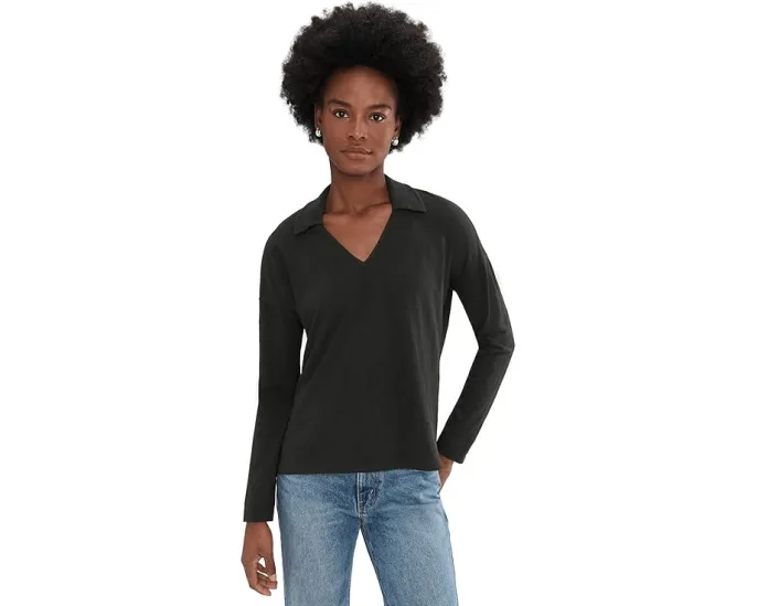 Топ Lilla P Easy Collared с V-образным вырезом и удлиненным силуэтом