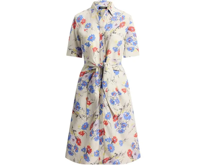 Lauren Ralph Lauren Платье-рубашка из льна с запахом и цветочным принтом