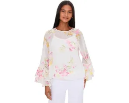 Блуза Vince Camuto с двойными рюшами на рукавах и круглым вырезом