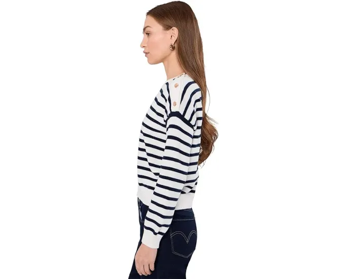 Пуловер Vince Camuto с длинным рукавом в полоску и застежкой на плече