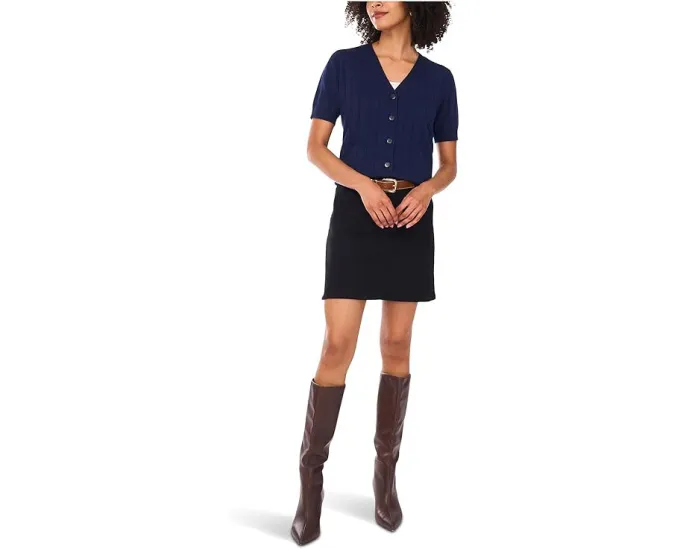 Кардиган Vince Camuto с V-образным вырезом и карманами из ребристой ткани