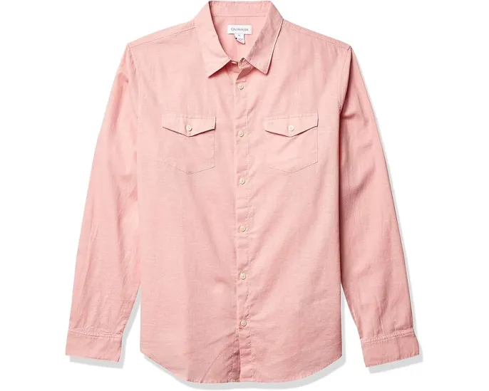 Рубашка Calvin Klein Long Sleeve Stretch Cotton Linen с длинным рукавом и отложным воротником