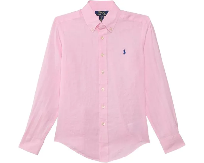 Рубашка Polo Ralph Lauren Kids Linen с манжетами и вышивкой