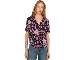 CeCe топ с цветочным принтом V-образным вырезом и рюшами спереди