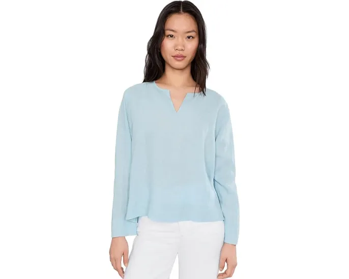 Organic Handkerchief Linen Split Neck Top