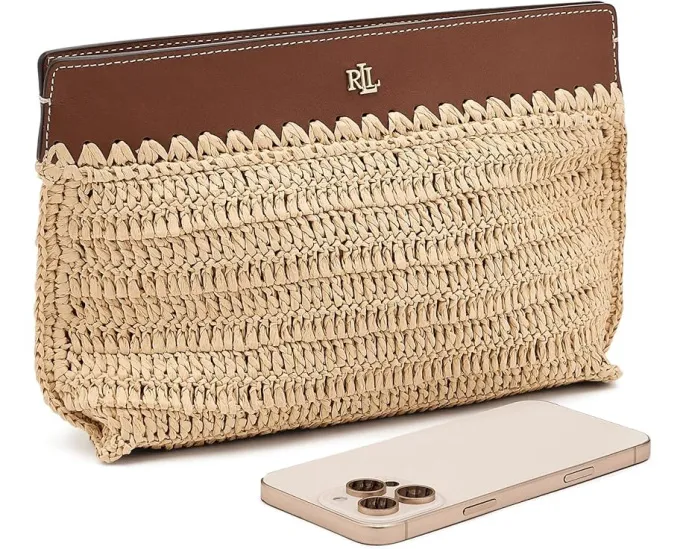 Большой клатч Lauren Ralph Lauren из вязаной соломки с кожаной отделкой