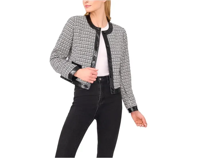 Жакет CeCe с длинными рукавами и накладными карманами из твида