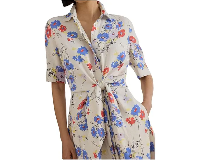 Lauren Ralph Lauren Платье-рубашка из льна с запахом и цветочным принтом