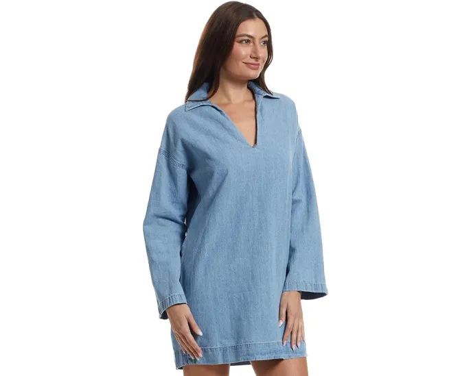 Платье Faherty Linen Denim Sail Away с V-образным вырезом и длинными рукавами