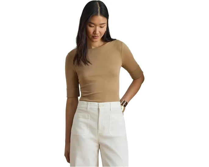 Футболка Lauren Ralph Lauren Petite с лодочкой из стрейч-хлопка
