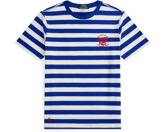 Футболка Polo Ralph Lauren Kids в полоску с вышитыми логотипами Pony и Crest