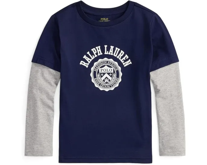 Хлопковая футболка Logo с эффектом слоев Polo Ralph Lauren Kids для малышей и младших детей