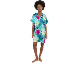 Natori пижамная рубашка Viva Printed Satin Sleepshirt с цветочным принтом