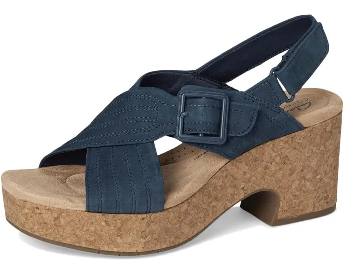 Сандалии Clarks Nerisa West на пробковом каблуке 75 мм с ручной строчкой