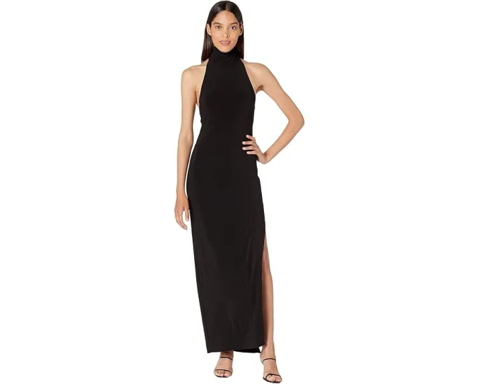 Вечернее платье Norma Kamali Halter Turtle Side Slit Gown с высоким воротником и разрезом