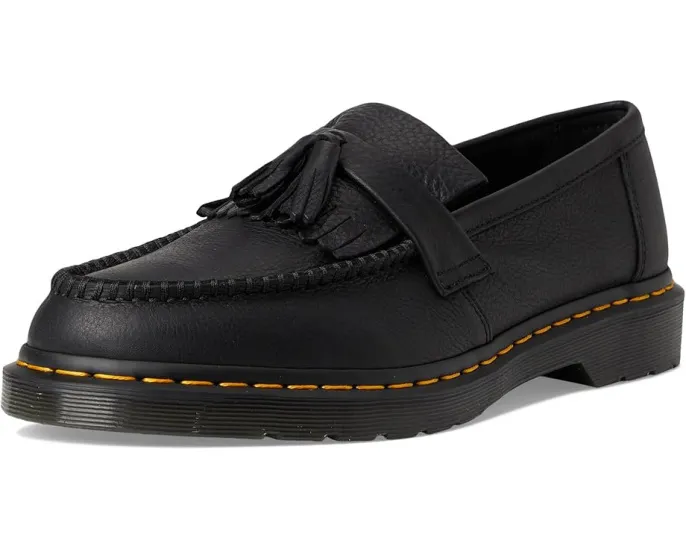 Кожаные лоферы Dr. Martens Adrian с желтой строчкой и декоративными кисточками