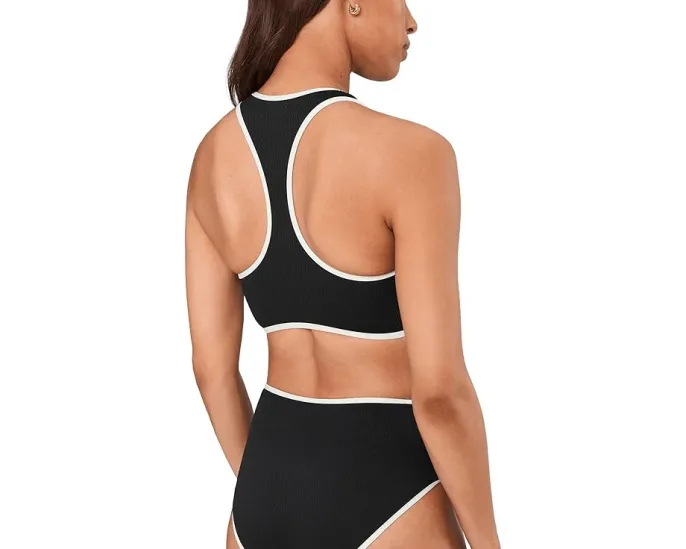 Топ купальный Seafolly Beach Bound с молнией спереди и контрастной окантовкой