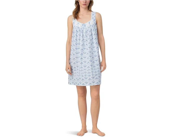 Хлопковая ночная сорочка Eileen West без рукавов с кружевом и цветочным принтом