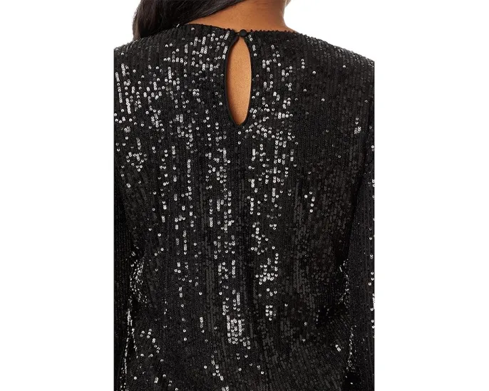 Топ CeCe Long Slv Sequin Crew Neck Rich Black с длинным рукавом