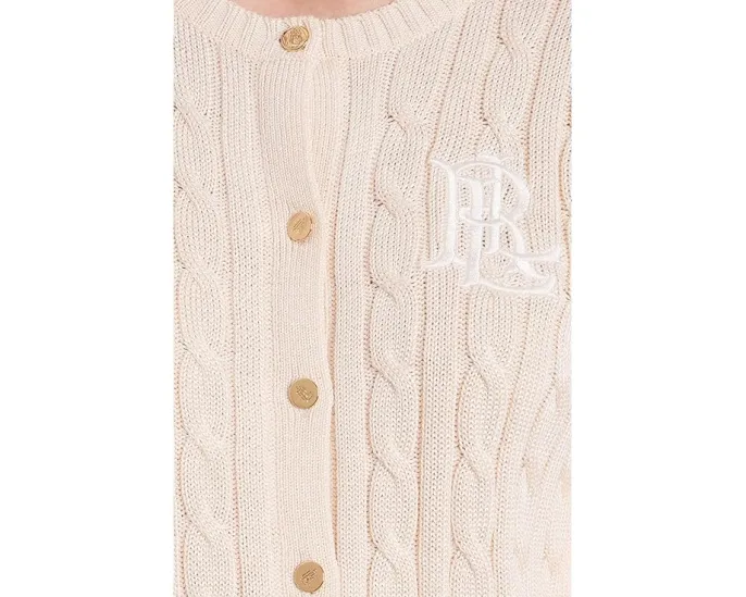 Кардиган Lauren Ralph Lauren с косами из хлопка с вискозой кремовый
