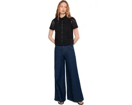 Блузка Eyelet Short Sleeve Collared Button Down от CeCe из гипюра