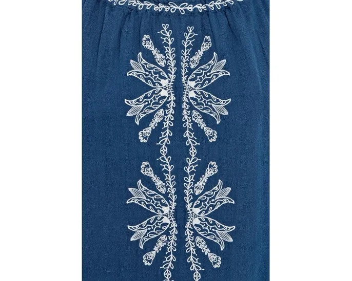 Petite 3/4 Sleeve Woven Top with Embroidery