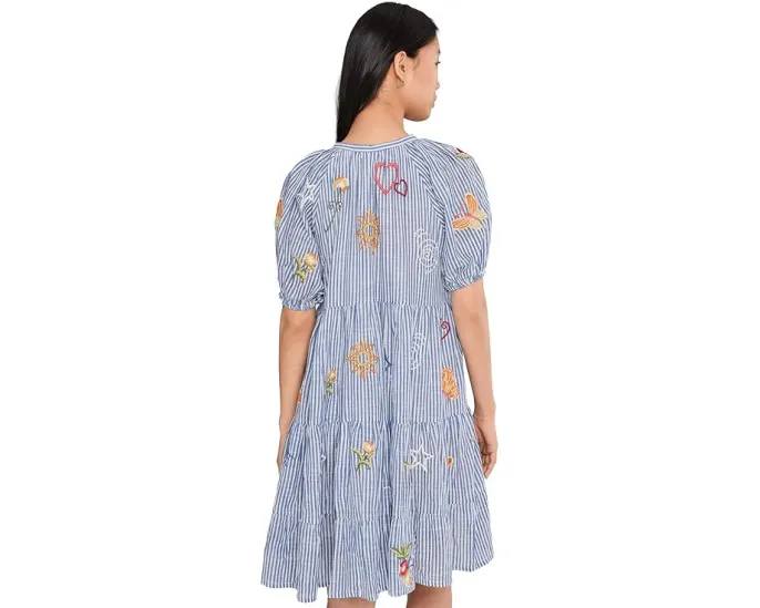 Karyn Seo Платье Karia в полоску с вышивкой и ярусной юбкой