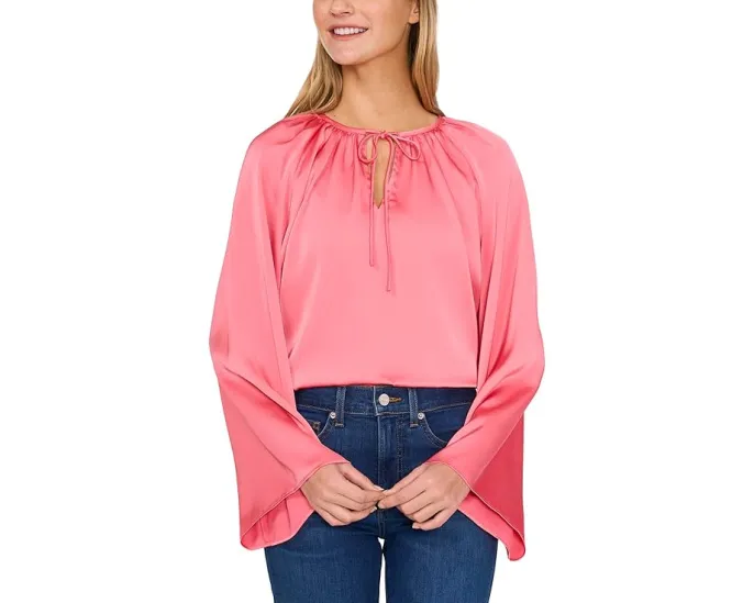 Топ CeCe с длинными рукавами реглан и V-образным вырезом