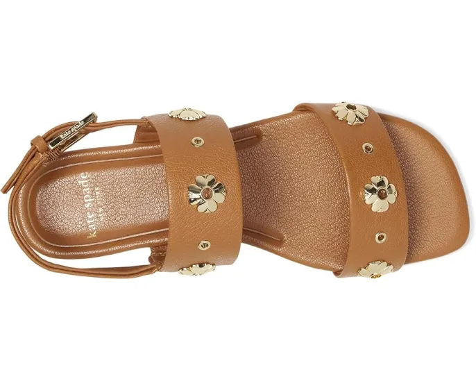 Плоские сандалии Spade Flower Stud из тисненой кожи с регулируемой задней лямкой