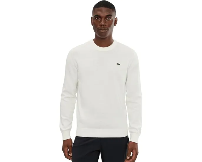 Свитер Lacoste из хлопка с круглой горловиной и контрастной линией на манжете