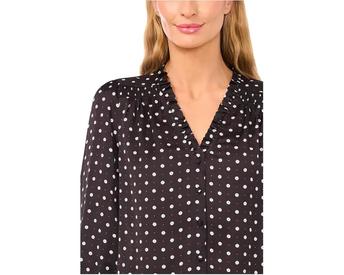 Топ с V-образным вырезом и рукавом 3/4 на пуговицах CeCe