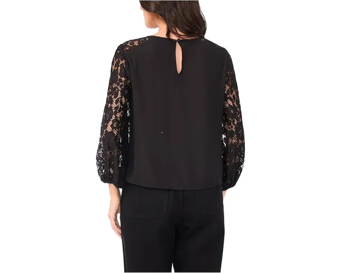 Блузка Vince Camuto с круглым вырезом и кружевными рукавами три четверти