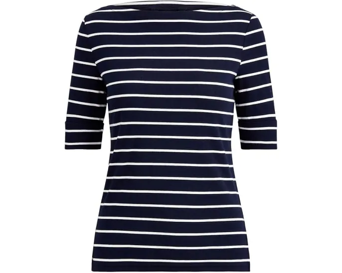 Полосатый топ Lauren Ralph Lauren с лодочкой и рукавом три четверти