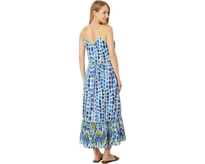 Платье макси NIC+ZOE Brushstroke Blues с принтом и ярусами