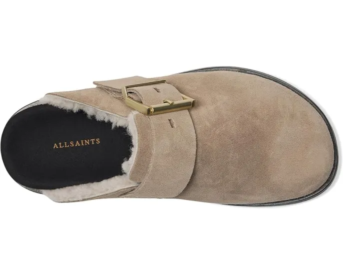 Замшевые мюли AllSaints Eris с квадратной пряжкой и овчиной