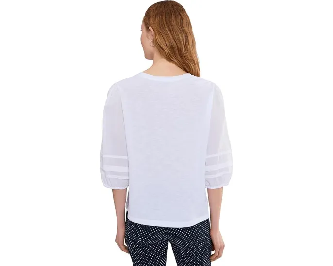 Mixed Signals - Knit Woven Combo Top With Balloon Sleeves
