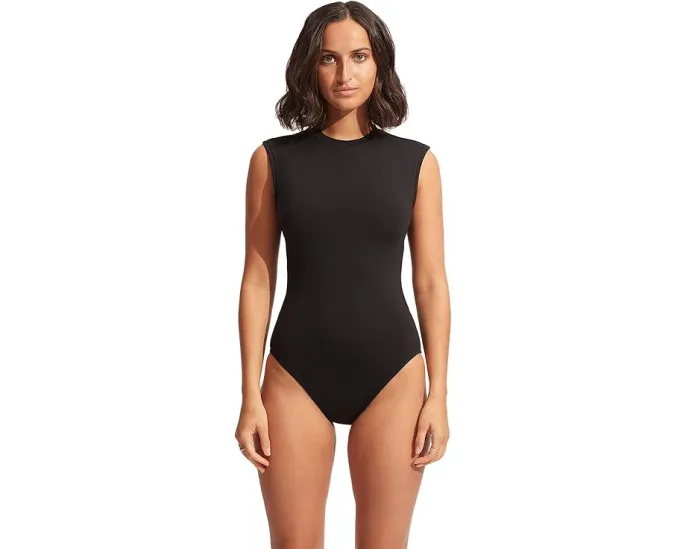 Цельный купальник Seafolly Collective с рукавами реглан и застежкой сзади