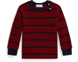Детская полосатая футболка Polo Ralph Lauren с длинным рукавом из вафельной ткани