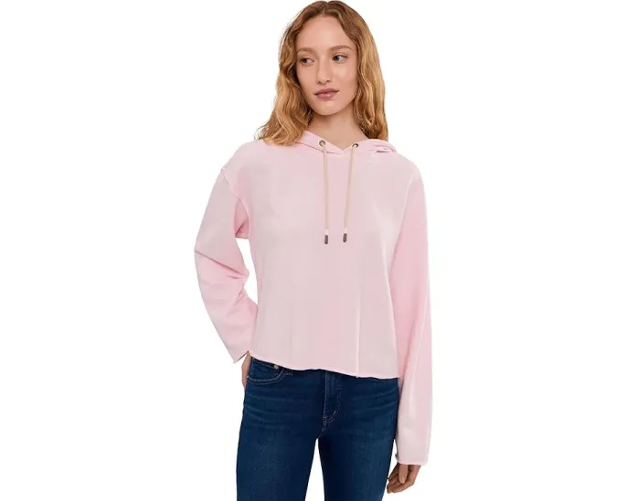 Textured Cotton Long Sleeve Shirttail Hoodie Sweatshirt