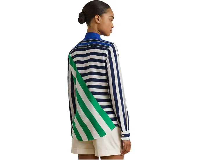 Классическая полосатая блуза Lauren Ralph Lauren из крепа с длинными рукавами