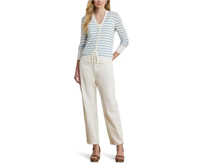 Полосатый хлопковый кардиган с V-образным вырезом от Lauren Ralph Lauren