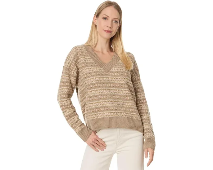 Faherty Highland Fairisle Vneck Sweater из мериносовой шерсти и органического хлопка