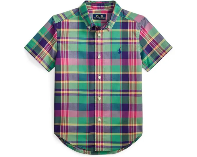 Рубашка Polo Ralph Lauren Kids с коротким рукавом из хлопкового поплина в клетку
